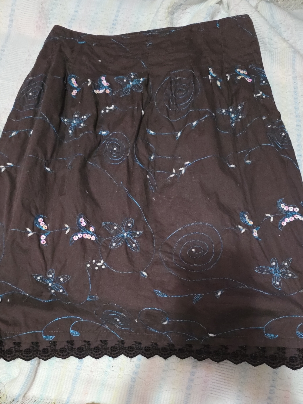 Embroidered Brown Floral And Sequin Skirt